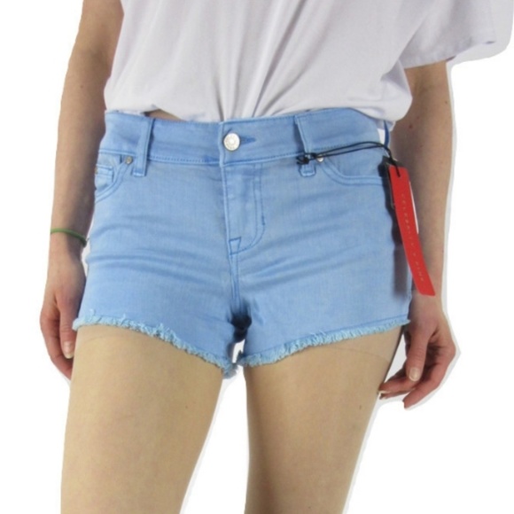 Celebrity Pink Blue Denim Fray Cutoff Shorts NWT - Picture 2 of 5